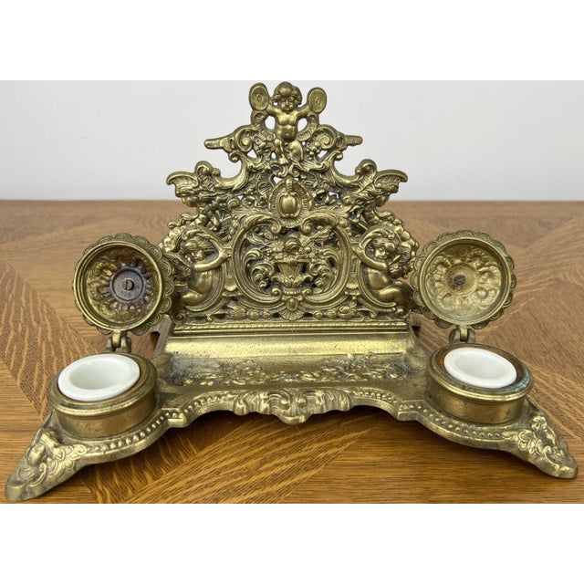 Vintage Inkwell Set in Brass For Sale - Image 12 of 13