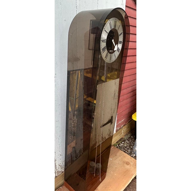 1970s 1970s Mid-Century Modern Howard Miller Smoked Lucite Grandfather Clock - Model 677 For Sale - Image 5 of 12