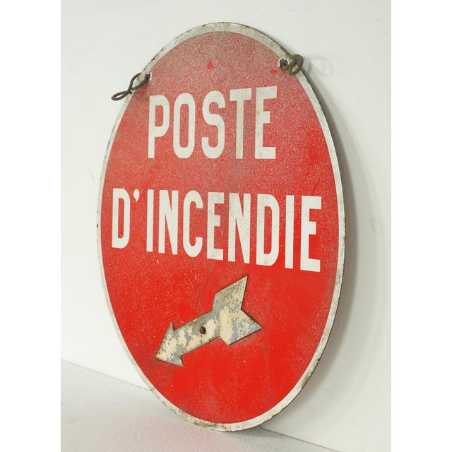 Vintage European commercial double sided French 'Poste D'Incendie' sign, which translates to 'Fire Station' or 'Fire Post'...