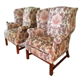 Pair of Jacquard TRS Wingback Chairs For Sale