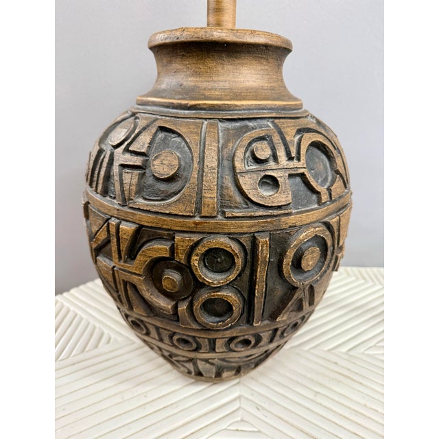 Mid-Century Modern Mid Century Vintage Sculptural Terracotta Carved Table Lamp For Sale - Image 3 of 5