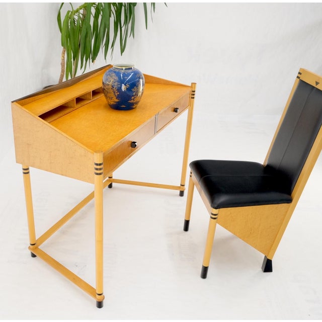 Birds Eye Maple Italian Art Deco Style Low Profile Desk w/ Leather Chair Mint! For Sale - Image 9 of 18
