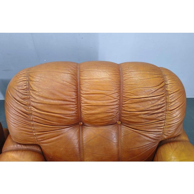 Mid-Century Italian Cognac Leather Lounge Armchairs, 1970s, Set of 2 For Sale - Image 11 of 12