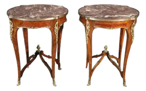 Pair Louis XV Style Marble Top Side Tables