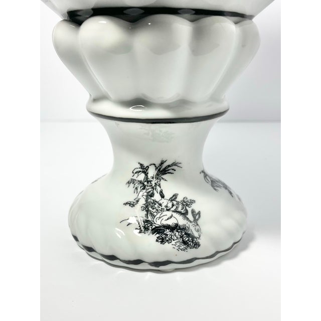 Ceramic Porcelain Chinoiserie Toile Black & White Pedestal Transfer Planter Pot For Sale - Image 7 of 9