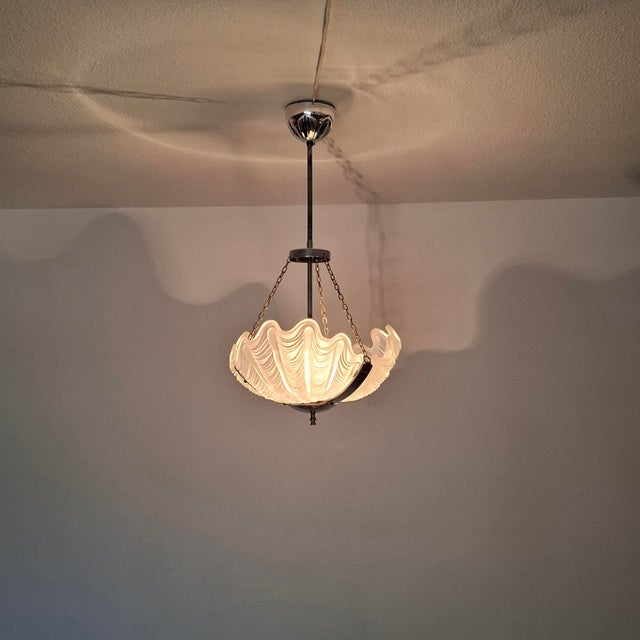 Art Deco Pendant Light with Shell-Shaped Glass Shade, 1930s For Sale - Image 16 of 17