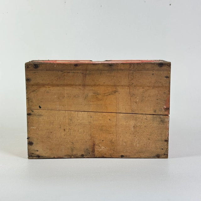A Vintage Domed Rectangular Wooden Remnant of a Decorative Storage Box in Salmon Red For Sale In New York - Image 6 of 8