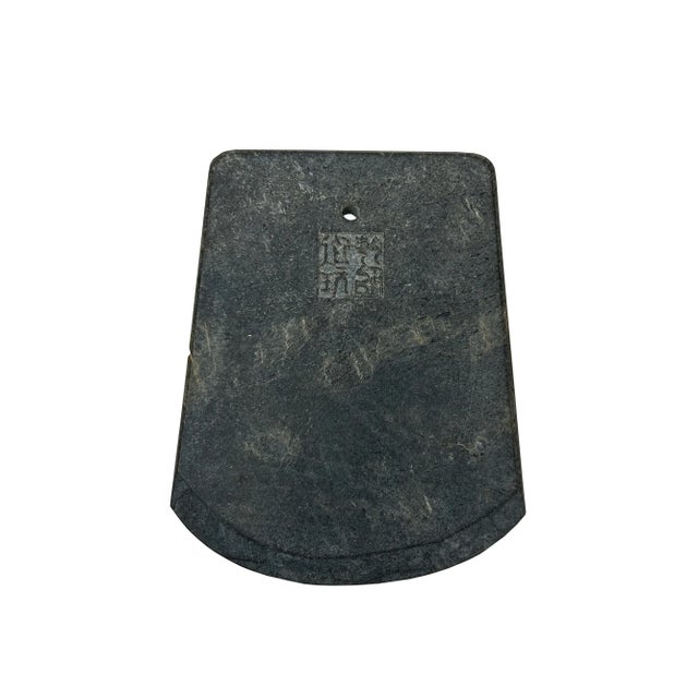 Charcoal Oriental Stone Ritual Knife Shape Carving Display Plaque Art For Sale - Image 8 of 12