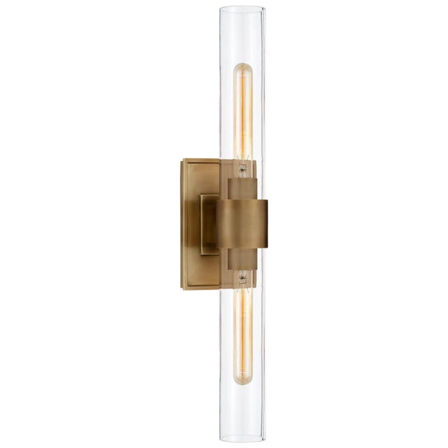 Modern Ian K. Fowler for Visual Comfort Signature Presidio Petite Double Sconce in Hand-Rubbed Antique Brass with Clear Glass For Sale - Image 3 of 3