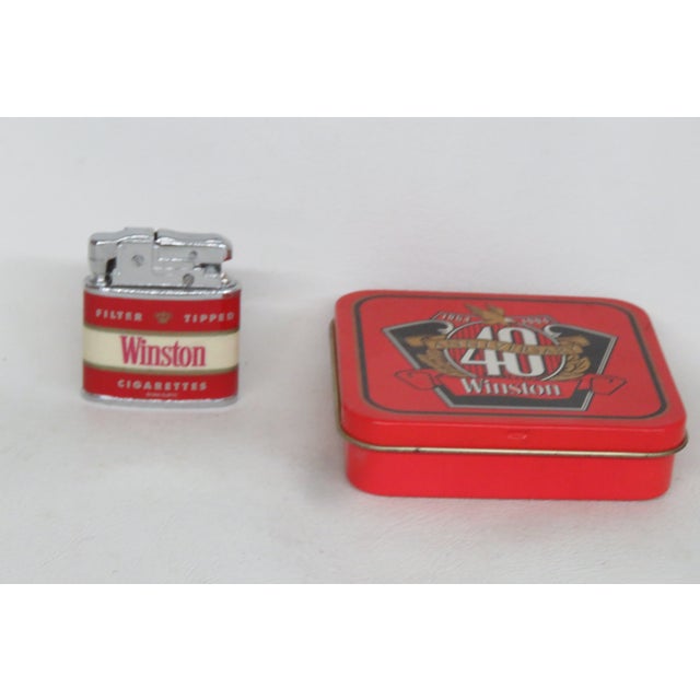 Contemporary 1994 Winston Cigarettes Lighter With Tin Case 40th Anniversary 4712b For Sale - Image 3 of 10