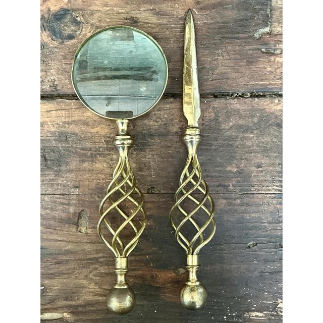 Vintage Brass Magnifying Glass and Letter Opener For Sale - Image 9 of 12