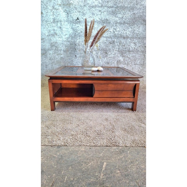Square Coffee Table in Wood with Black Glass Top, 1990s For Sale - Image 10 of 13
