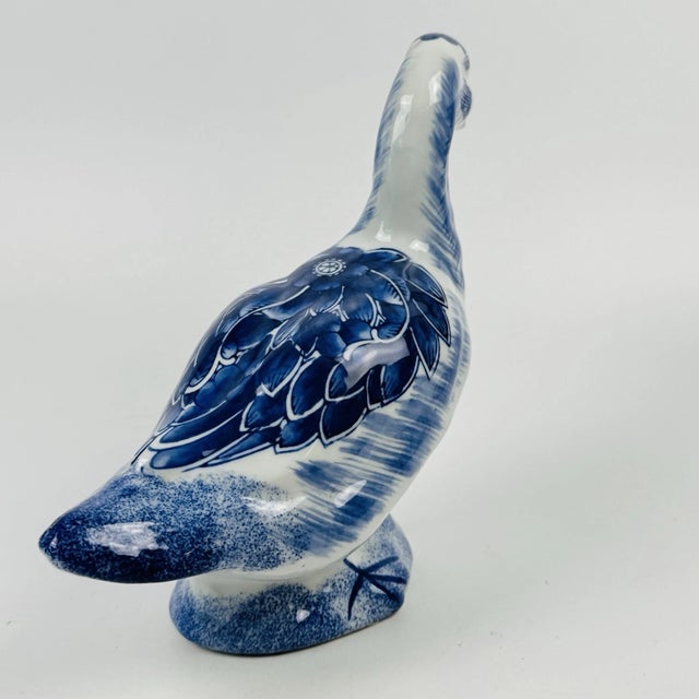 Delft Vintage Delft Style Blue White Porcelain Duck Goose Figurine For Sale - Image 4 of 7