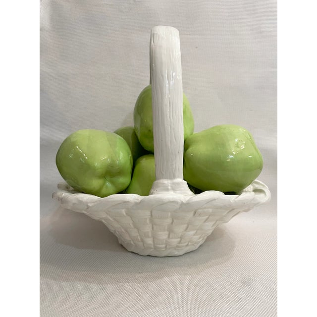 Mid 20th Century White Ceramic Trompe L’oeil Green Apple Basket For Sale - Image 10 of 10