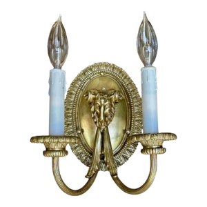 Single French Neoclassic Rams Head Brass Wall Sconce