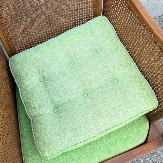Vintage Hollywood Regency Faux Bamboo and Cane Green Tufted Lounge Chairs For Sale - Image 12 of 12