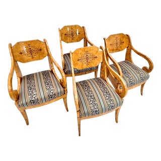 Biedermeier Russian Baltic Armchairs in Curly Birch, 1835, Set of 4 For Sale
