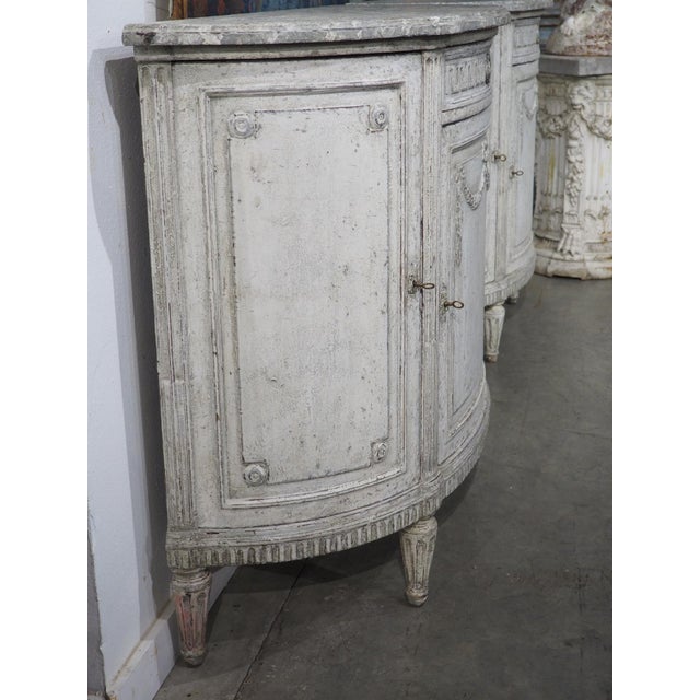 Pair of Large Antique French Louis XVI Style Painted Demi-Lune Buffets, 1900s For Sale - Image 16 of 18