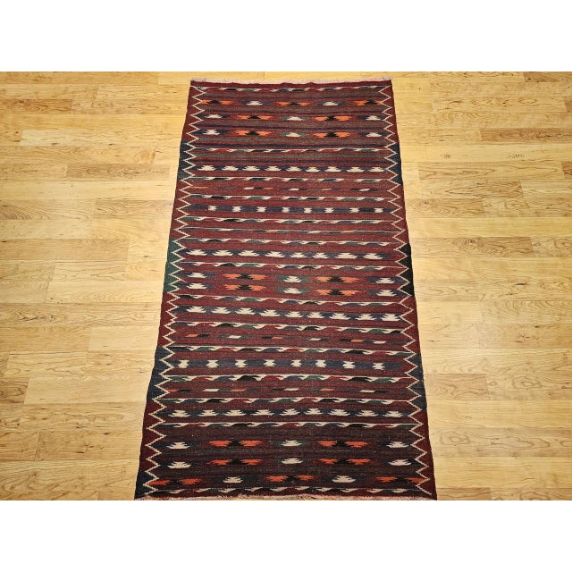 Moroccan Vintage Moroccan Kilim Rug, Handwoven Wool & Cotton, Stripe Pattern, Red & Brown, 4x7 For Sale - Image 3 of 10