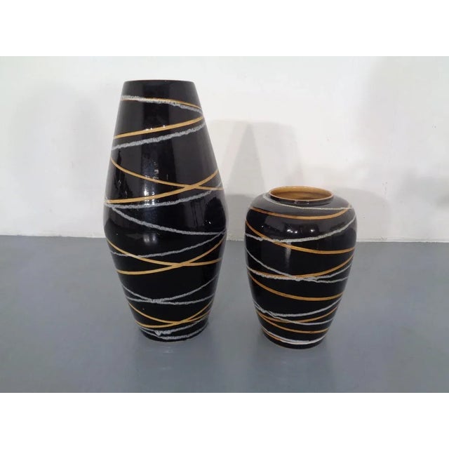 Black Fat Lava Ceramic Vases from Scheurich, 1960s, Set of 2 For Sale - Image 8 of 15