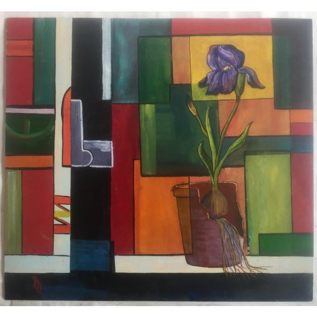 1970s Vintage Mid CenturyOriginal Painting Iris Abstract For Sale - Image 5 of 5