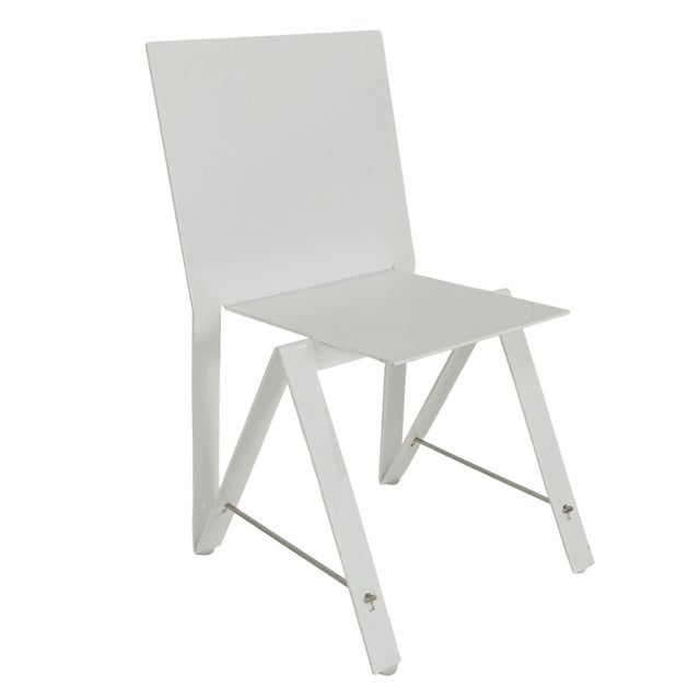 Minimalist White Enameled Metal Chair / Postmodern Geometric Accent Chair For Sale - Image 4 of 7
