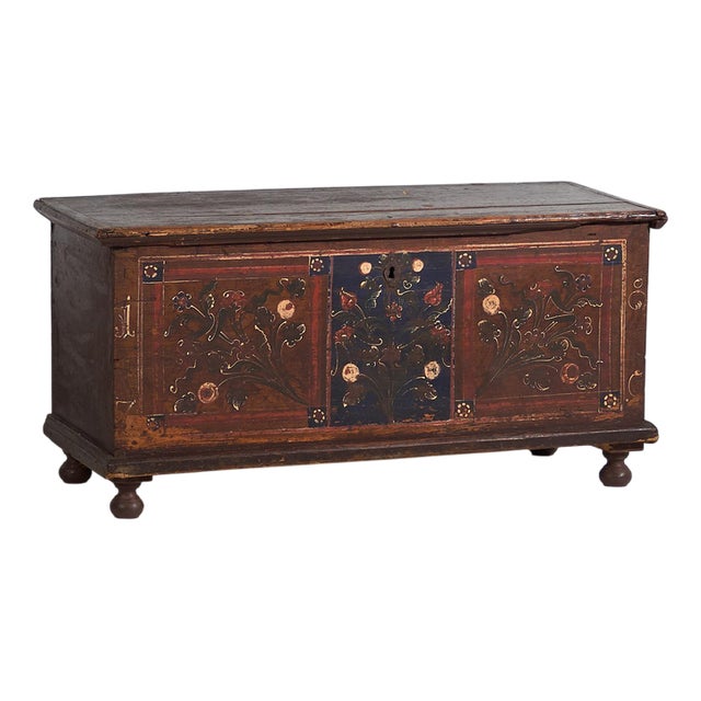 Painted Chest with Floral Details, 1870s For Sale