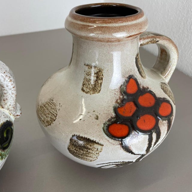 Pottery Fat Lava Vases Floral attributed to Scheurich, Germany, 1970s, Set of 2 For Sale - Image 12 of 18