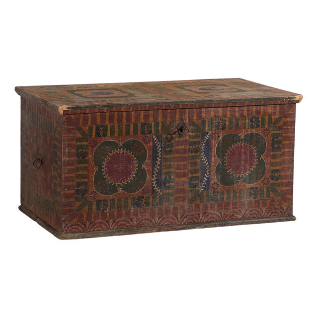 Large Antique Hand Painted Trunk, 1900s For Sale