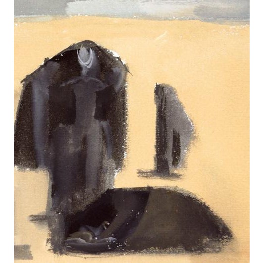 Tribal 1940s A Gouache on Paper of Silhouetted Figures on a Moroccan Beach by Andre Delfau For Sale - Image 3 of 4