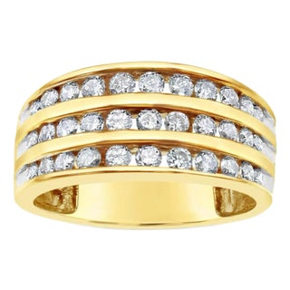One Carat Triple Row Diamond Wedding Band 10k Yellow Gold, Size 7.5 For Sale