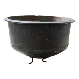 Antique Copper Cauldron with Iron Base & Decorations, 1800s For Sale