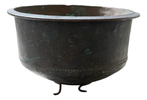 Antique Copper Cauldron with Iron Base & Decorations, 1800s