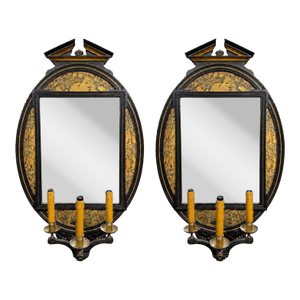 Lamb of Manchester Aesthetic Movement Ebonized Gilt Chinoiserie Mirrored Sconces
