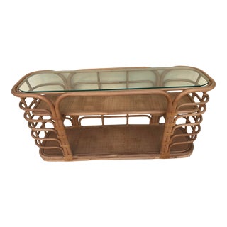 Vintage Brown Jordan Bent Bamboo and Wicker Console Table For Sale