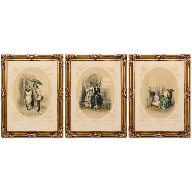 Title: set of three romantic courtship & social satire lithographs, berlin, circa 1850 description: a charming and highly...