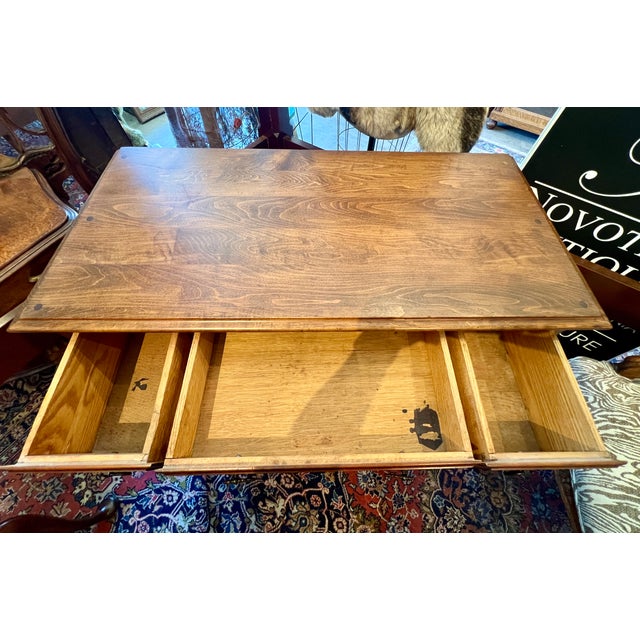Wood 1930s Queen Anne Walnut 3 Drawer Writing Desk For Sale - Image 7 of 8