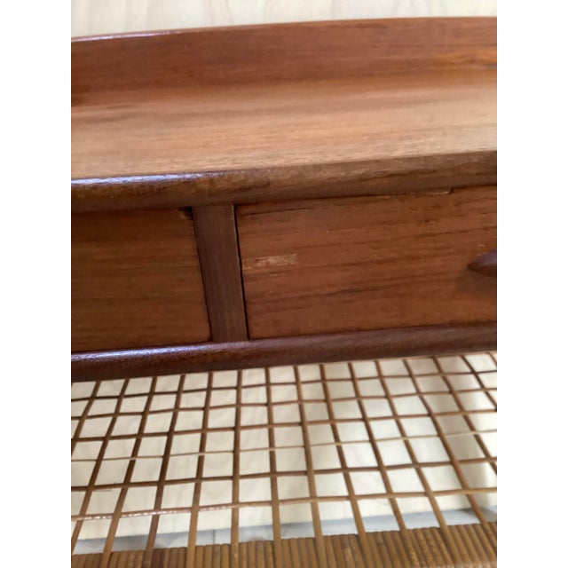 Wood Danish Small Side Table Drawers in Teak Rattan, 1950s For Sale - Image 7 of 9