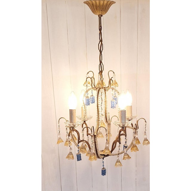 Blue Mid-Century Italian 4-Light Chandelier with Colored Glass Hangings, 1950s For Sale - Image 8 of 8