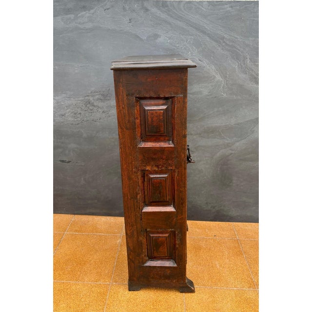 Wood Spanish Rustic Solid Oak Cabinet with Paneled Door and Iron Hardware, 1880s For Sale - Image 7 of 10