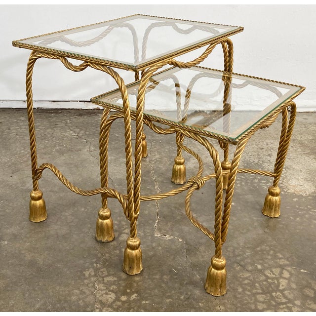 Vintage Gilt Metal Rope and Tassel Nesting Tables, a Pair | Chairish