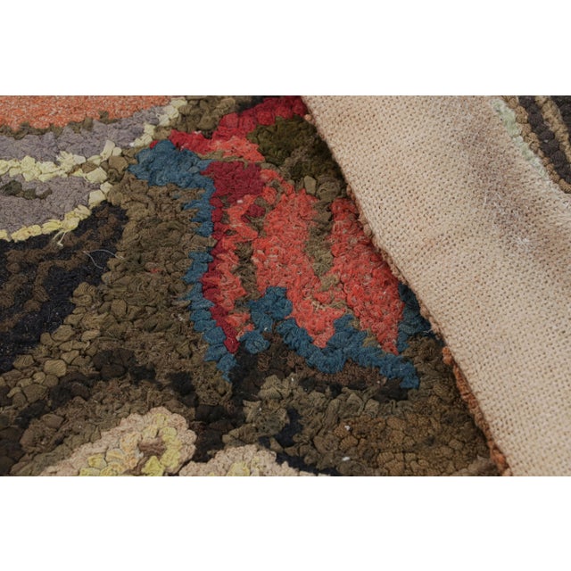 Textile Antique Hooked Rug in Green and Brown With Leaf Floral Pattern, From Rug & Kilim For Sale - Image 7 of 7