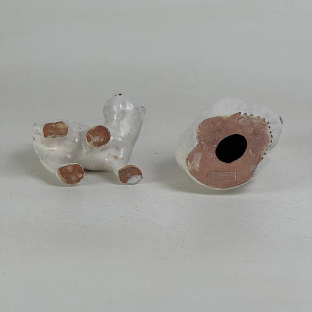 Pair of Vintage French White Tin Glazed Terracotta Cat Figurines With Green Glass Eyes For Sale - Image 10 of 10
