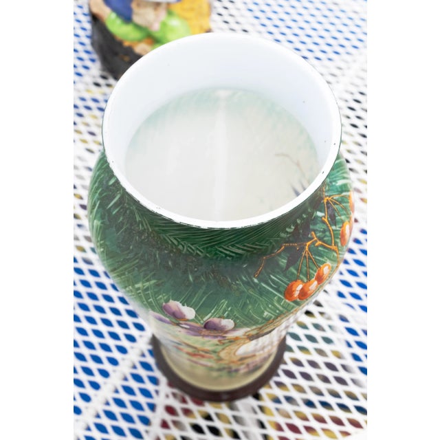 Glass Antique Victorian Bristol - Glass Vase Hand Painted Portrait & Floral Design For Sale - Image 7 of 7