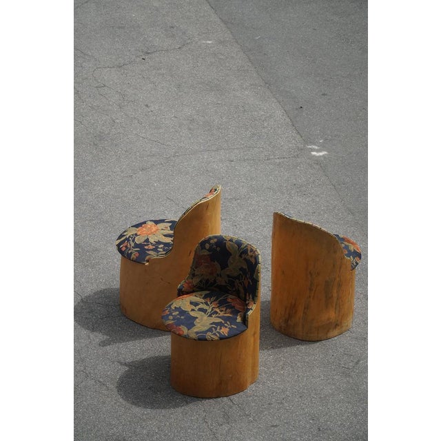 Mid-Century Swedish Pine Stump Chair / Kubstol with Floral Upholstery, 1960s For Sale - Image 13 of 17