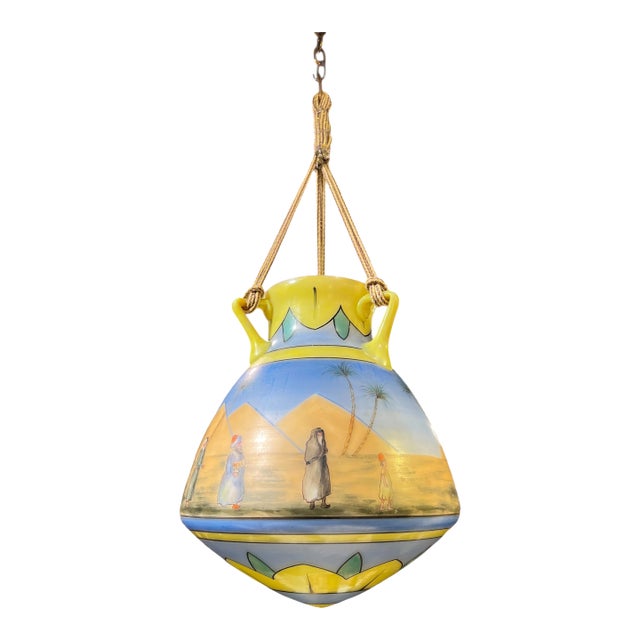 Mid 20th Century Hand-Painted Glass Islamic Mosque Lamp For Sale