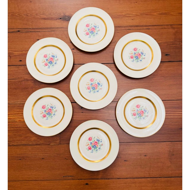Traditional Set of Eight! Beautiful Floral Plates With Gold Details. Made in the Usa! By Theodore Haviland. For Sale - Image 3 of 7