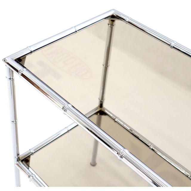 Mid 20th Century Chrome Faux Bamboo Two-Tier Smoked Glass Console Sofa Table For Sale - Image 5 of 8