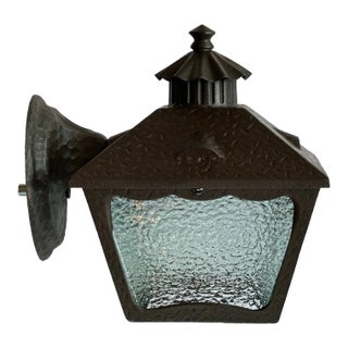 Cast Hammered Pattern Wall Sconces With Original Clear Pebble Glass, Circa 1940 For Sale