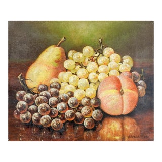 1911 Still Life With Grapes Pear & Peach Painting For Sale